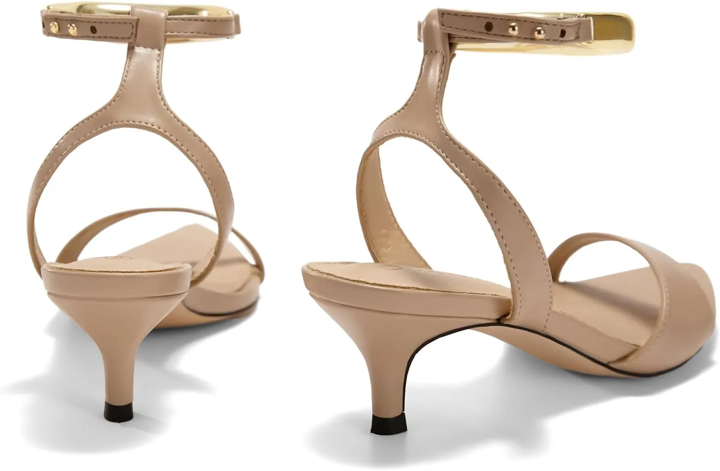 Coutgo Womens Low Kitten Heels Sandals Strappy Pointed Open Toe One Strap Metal Summer Dress Shoes