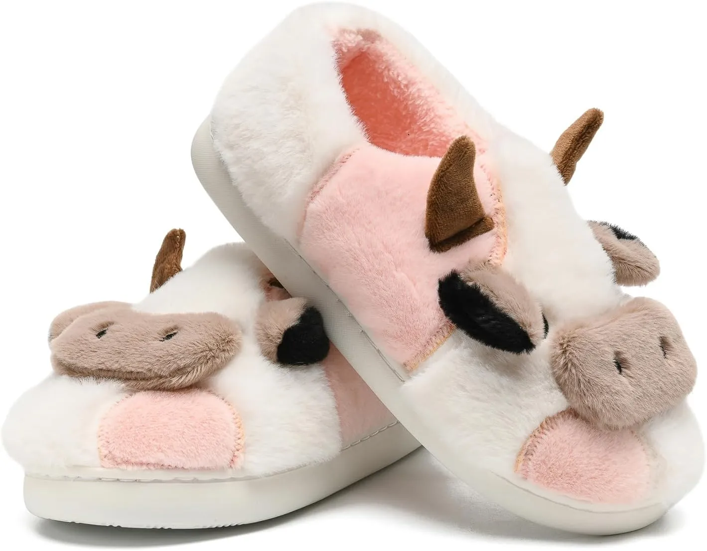 COVS Cute Cow Fluffy House Slippers - Kawaii Shoes for Women and Men, Indoor and Outdoor