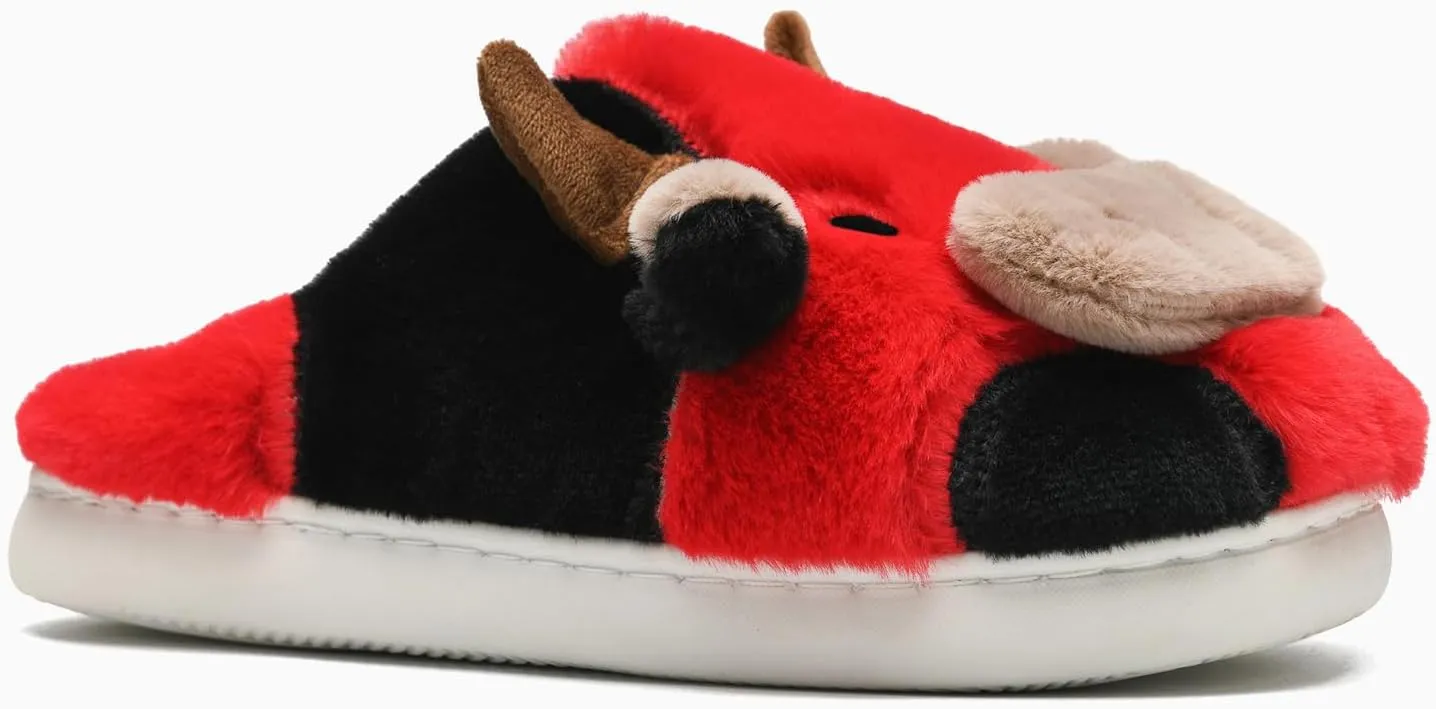 Cow Slippers for Women and Men, Fluffy Cute Cozy Cartoon Cow Cotton House Slipper Womens Milky Cows Animal Preppy Funny Furry Kawaii Bedroom Pillow Cloud Slippers for Women Indoor and Outdoor
