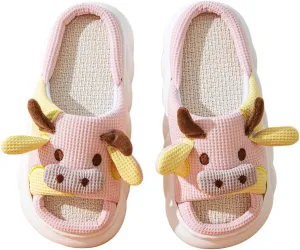 Cow Slippers for Women Men, Cute Cartoon Animal Slippers, Fuzzy/Linen Kawaii House Slippers, Winter/Summer Cow Slides for Indoor and Outdoor