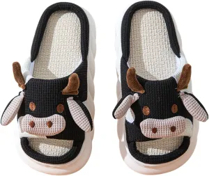 Cow Slippers for Women Men, Cute Cartoon Animal Slippers, Fuzzy/Linen Kawaii House Slippers, Winter/Summer Cow Slides for Indoor and Outdoor