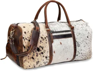Cowhide Duffel Bag, Large Size, Unisex Travel Bag, Brown Leather, Shoe Duffel for Men's and Women's (Duffel Style 1)