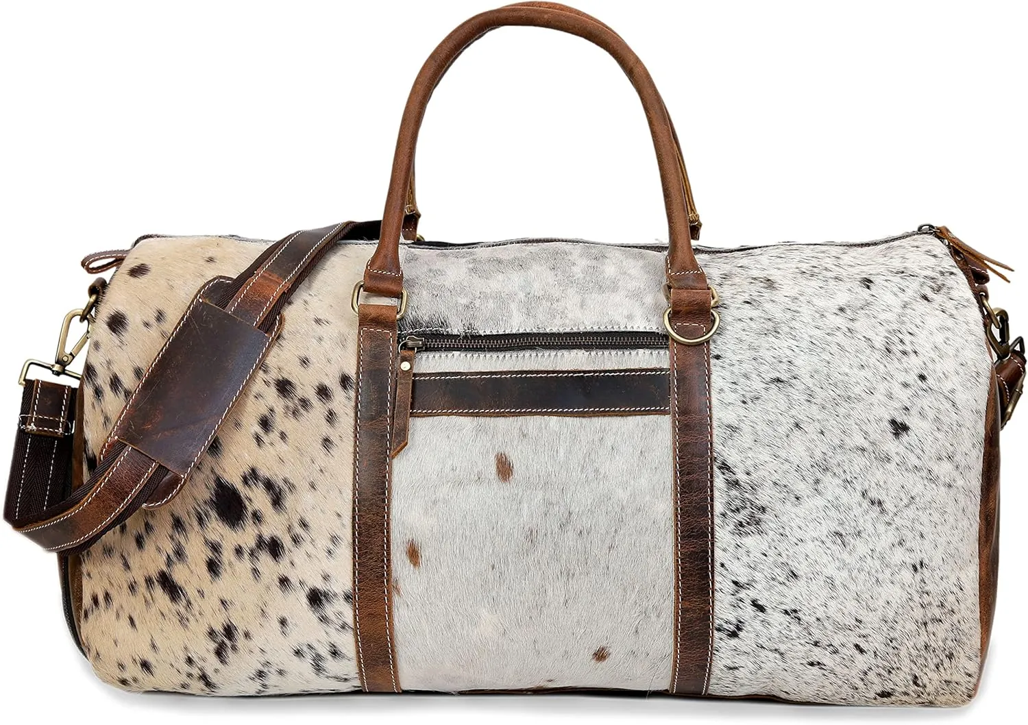 Cowhide Duffel Bag, Large Size, Unisex Travel Bag, Brown Leather, Shoe Duffel for Men's and Women's (Duffel Style 1)