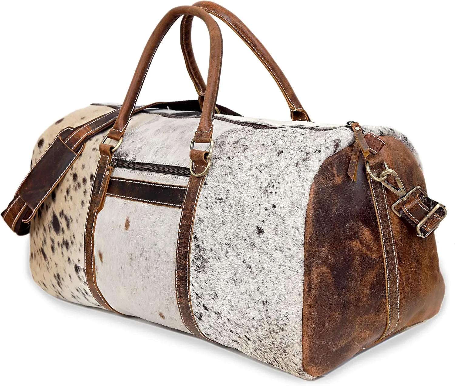 Cowhide Duffel Bag, Large Size, Unisex Travel Bag, Brown Leather, Shoe Duffel for Men's and Women's (Duffel Style 1)
