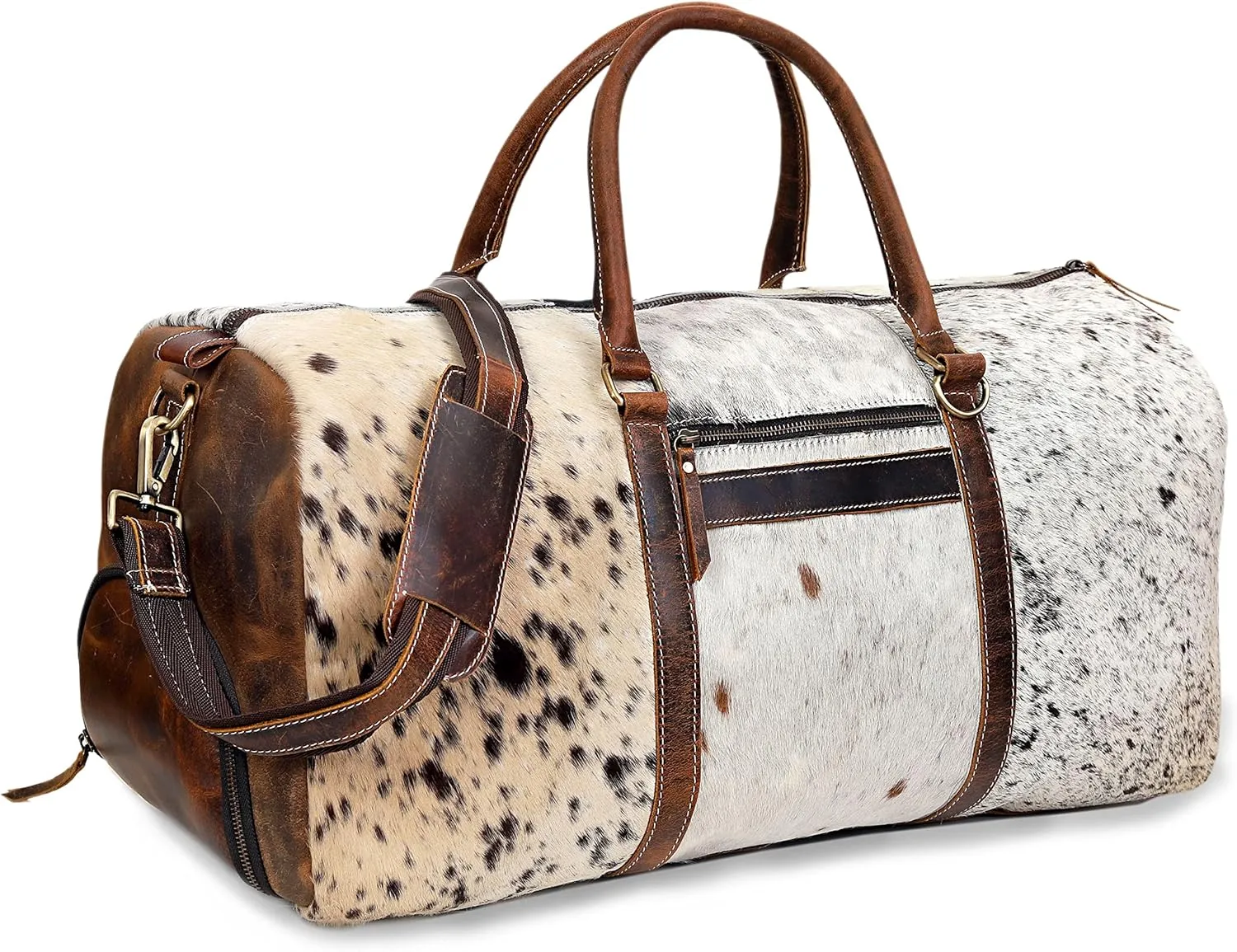 Cowhide Duffel Bag, Large Size, Unisex Travel Bag, Brown Leather, Shoe Duffel for Men's and Women's (Duffel Style 1)