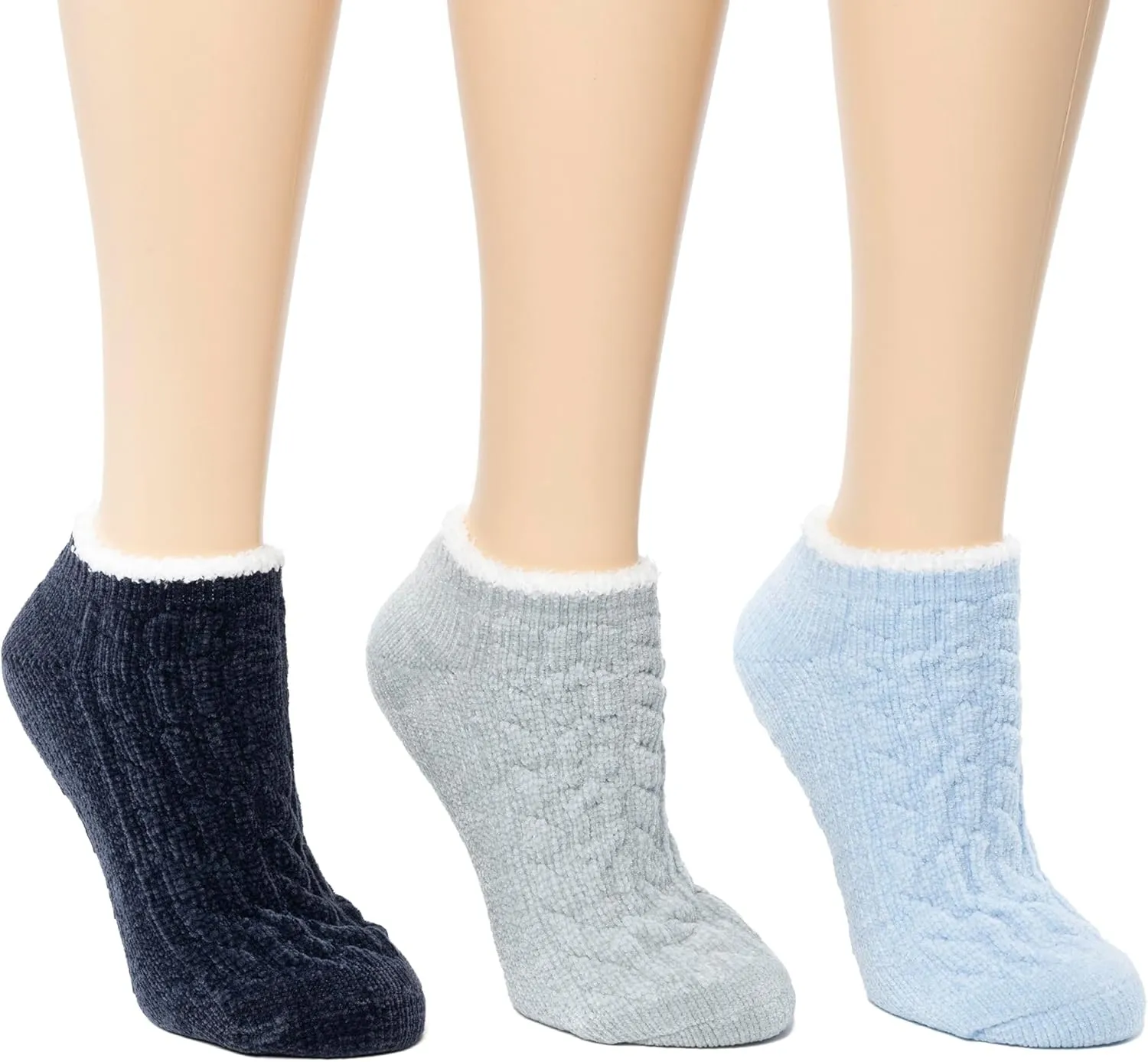 Cuddl Duds Women Cozy Lined Super Soft 3 Pair Pack Low Cut with Grippers Lounge Socks