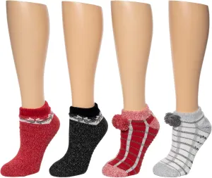 Cuddl Duds Women Warm Multipack Super Soft Comfortable 4 Pair Pack Lounge Socks, Snowflake