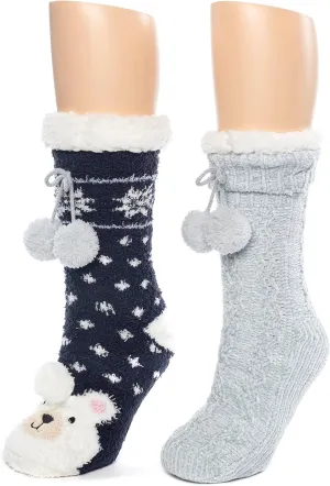 Cuddl Duds Women Year Round Warm Multipack Super Soft Comfortable 2 Pair Pack Lounge Socks, Polar Bear