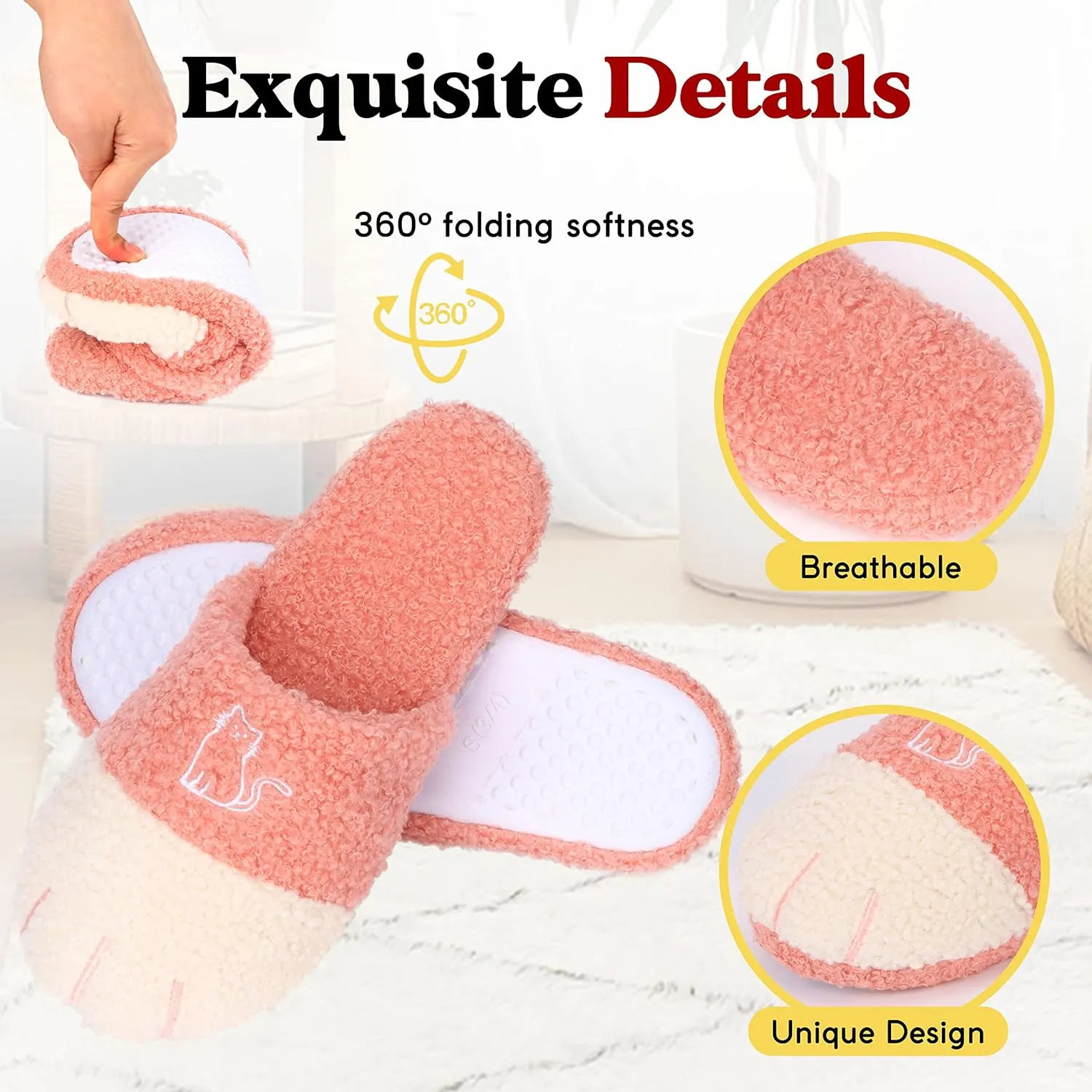 Cute Cat Paw Animal Slippers Anti-Skid Memory Foam House Shoes Warm Fluffy Fuzzy Women Slippers Christmas Halloween Gifts