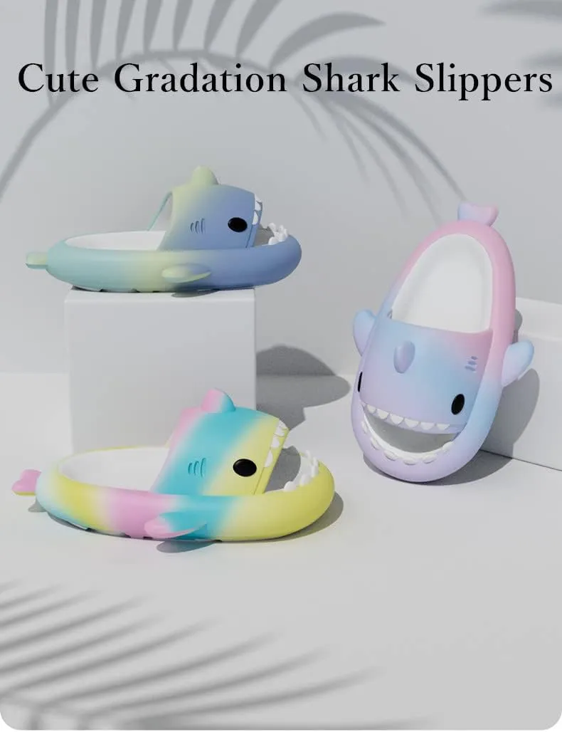 Cute Gradation Shark Slippers Beach Shoes 4CM Thick Soft Sole Summer Shark Slides for Women and Men EVA Non-Slip Bathroom Slippers Sandals indoor and Outdoor