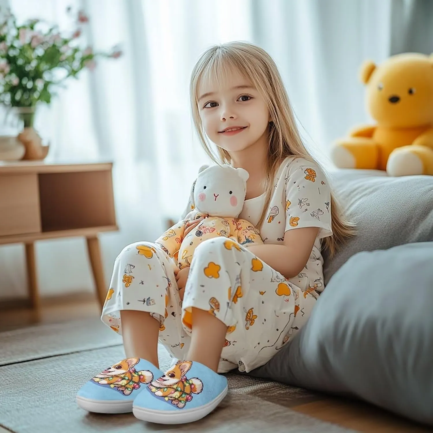 Cute Home Slippers for Girls, Printed Kids House Slippers for Boys, Non Slip Scuff Slippers for Indoor Outdoor
