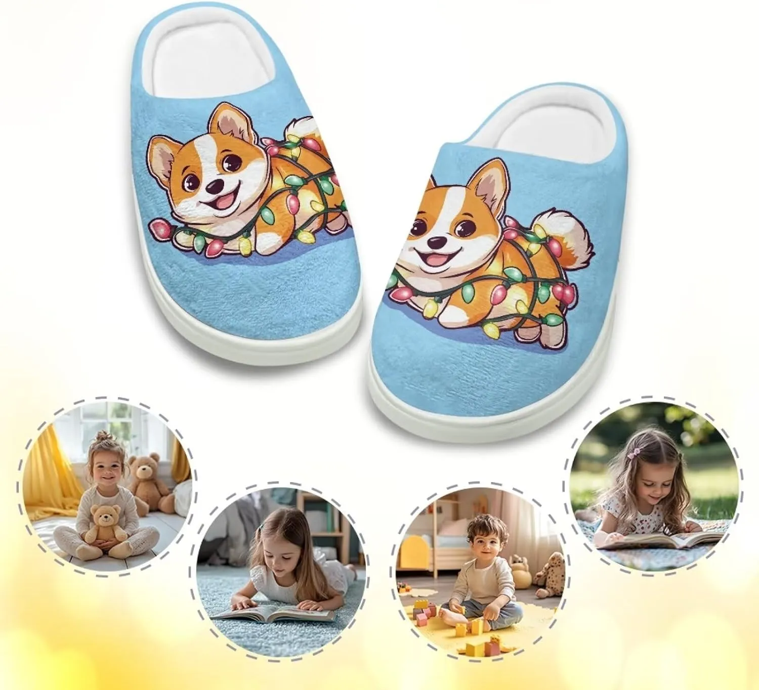 Cute Home Slippers for Girls, Printed Kids House Slippers for Boys, Non Slip Scuff Slippers for Indoor Outdoor