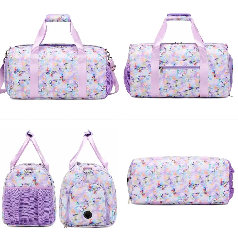 Dance Bag for Girls Butterfly Sports Duffle Bag for Girls Overnight Travel Duffel for Teen Girls Ballet Bag with Shoes Compartment Water Resistant