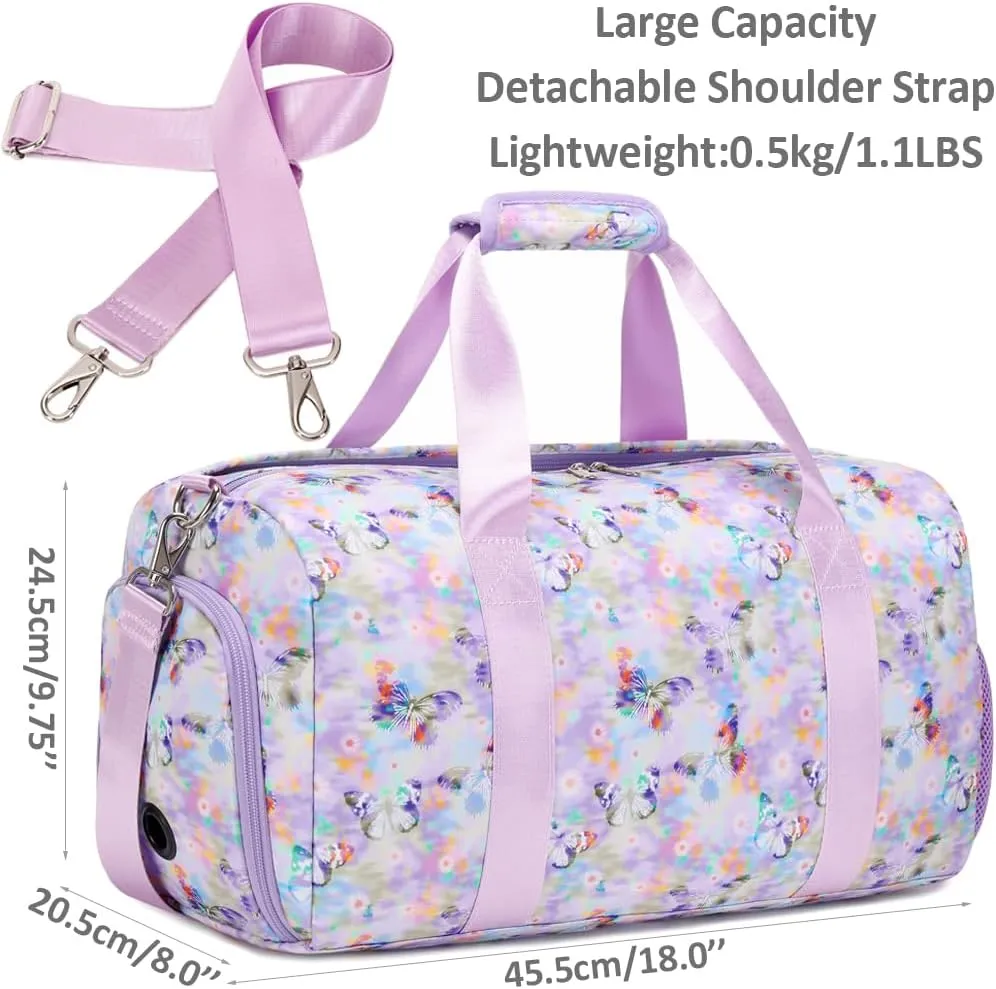 Dance Bag for Girls Butterfly Sports Duffle Bag for Girls Overnight Travel Duffel for Teen Girls Ballet Bag with Shoes Compartment Water Resistant