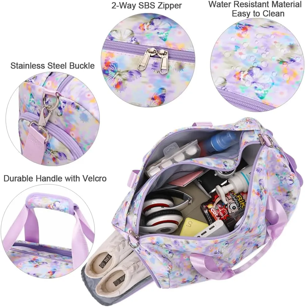 Dance Bag for Girls Butterfly Sports Duffle Bag for Girls Overnight Travel Duffel for Teen Girls Ballet Bag with Shoes Compartment Water Resistant