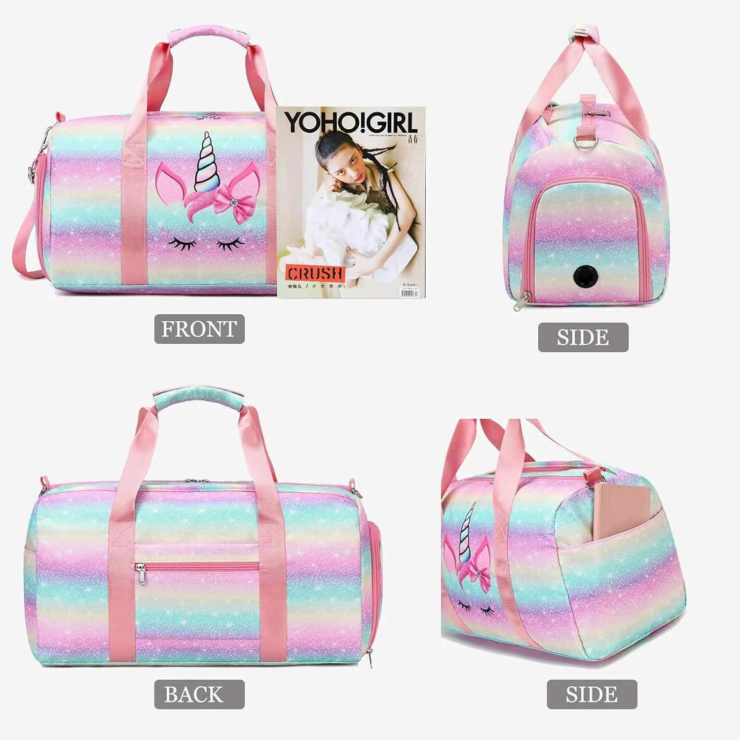 Dance Bag Teens Women Gymnastics Bag Overnight Duffle Bag with Shoe Compartment, Small Travel Weekender Sleepover Carry On Bag (Gilded Cyan)