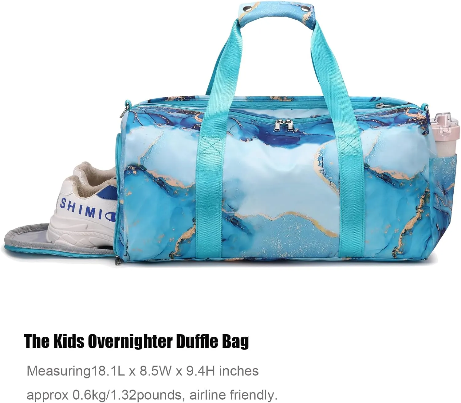 Dance Bag Teens Women Gymnastics Bag Overnight Duffle Bag with Shoe Compartment, Small Travel Weekender Sleepover Carry On Bag (Gilded Cyan)