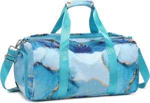 Dance Bag Teens Women Gymnastics Bag Overnight Duffle Bag with Shoe Compartment, Small Travel Weekender Sleepover Carry On Bag (Gilded Cyan)