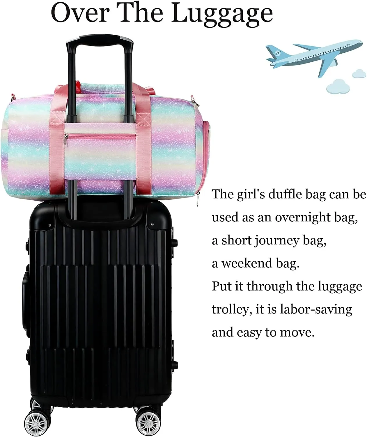 Dance Bag Teens Women Gymnastics Bag Overnight Duffle Bag with Shoe Compartment, Small Travel Weekender Sleepover Carry On Bag (Gilded Cyan)