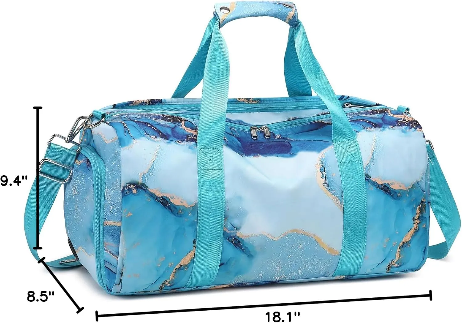 Dance Bag Teens Women Gymnastics Bag Overnight Duffle Bag with Shoe Compartment, Small Travel Weekender Sleepover Carry On Bag (Gilded Cyan)