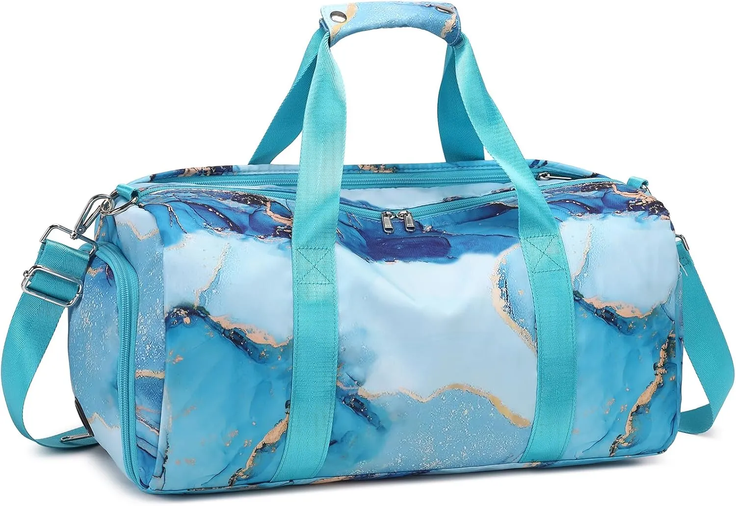 Dance Bag Teens Women Gymnastics Bag Overnight Duffle Bag with Shoe Compartment, Small Travel Weekender Sleepover Carry On Bag (Gilded Cyan)