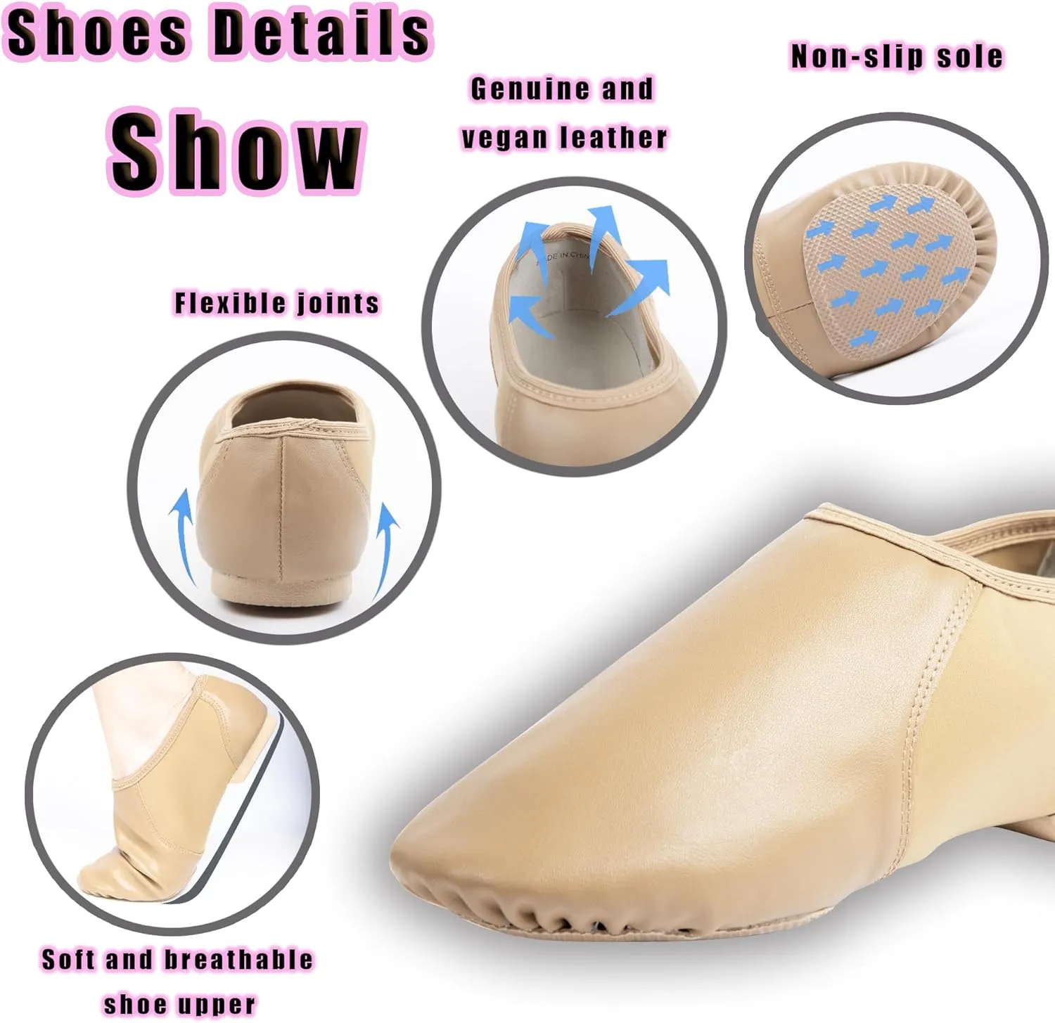 Dance Jazz Shoes,Round Toe Soft Leather Dance Slippers for Women/Men.