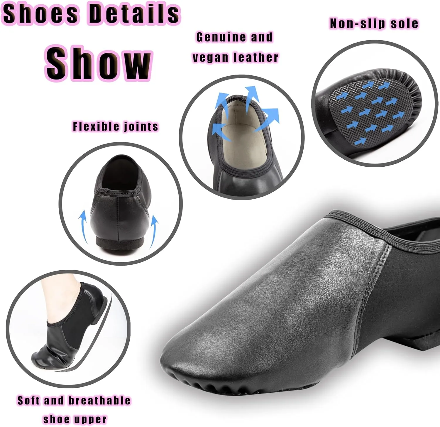 Dance Jazz Shoes,Round Toe Soft Leather Dance Slippers for Women/Men.