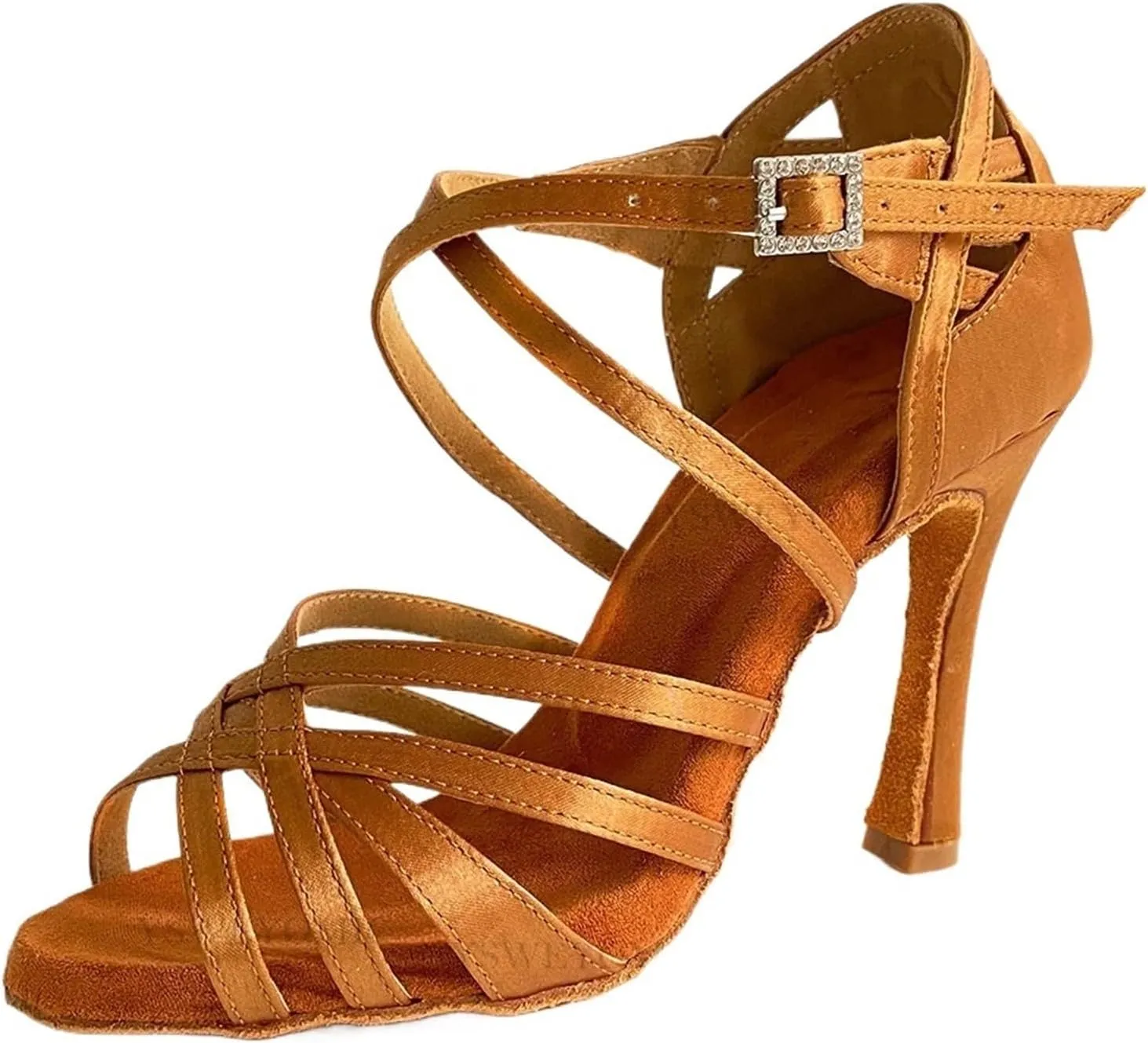 Dancing Shoes for Woman Brown Satin Soft Leather Latin Ballroom Dance Shoes Soft Indoor 10cm High Dance Heels