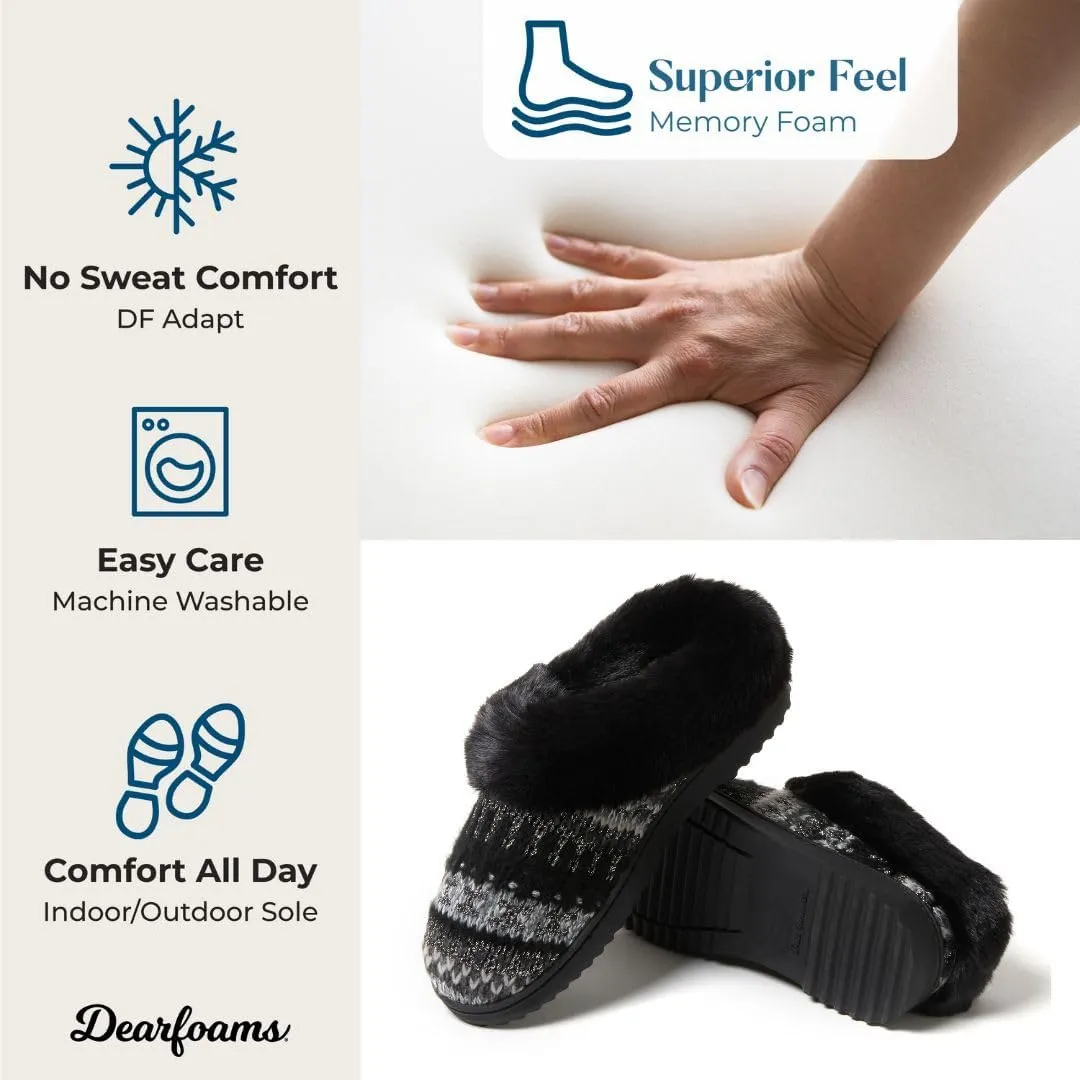 Dearfoams Gifts for Women, Mom, Sister, Wife - Fuzzy Fluffy Memory Foam Slipper - Hannah Knit Clog House Shoe House Slipper