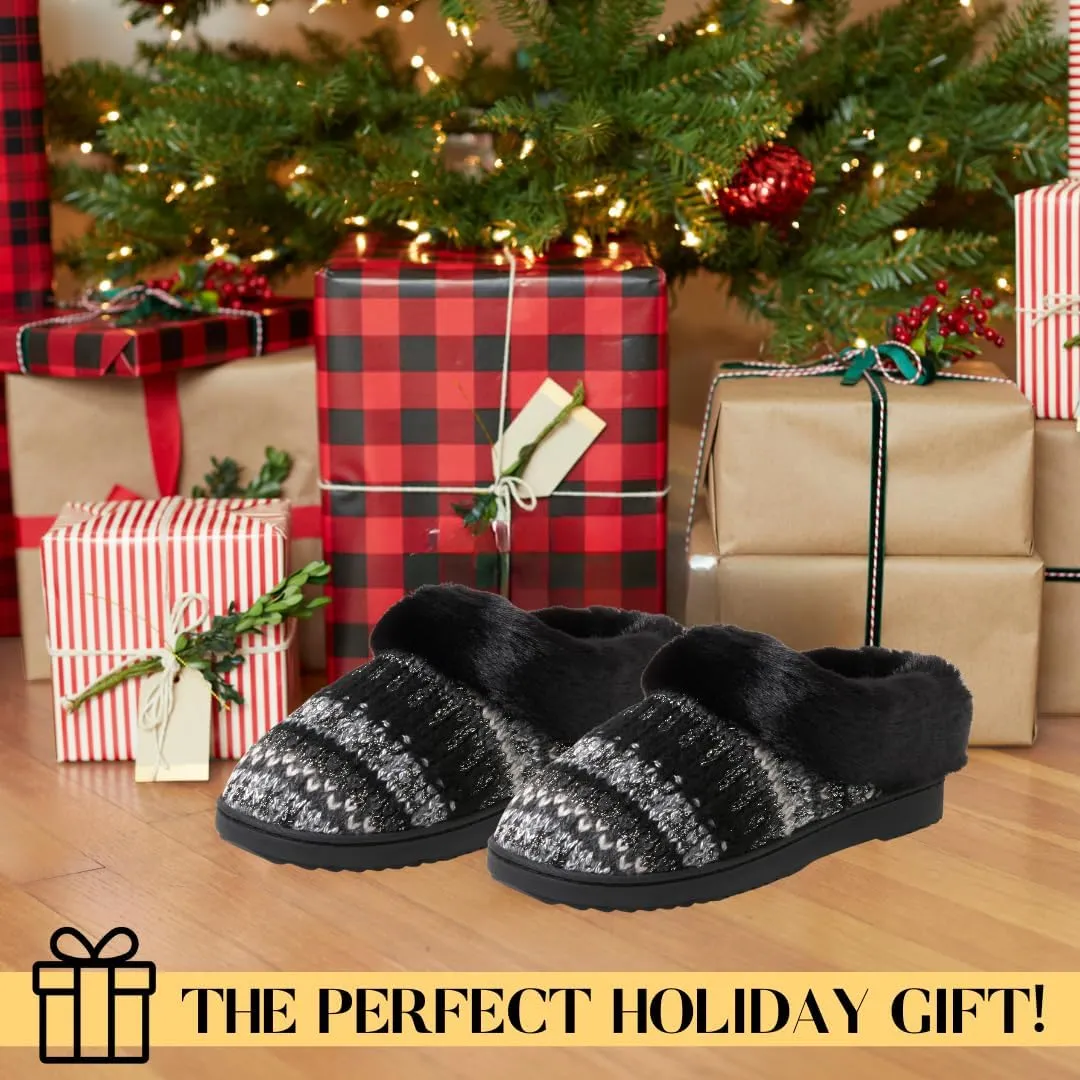 Dearfoams Gifts for Women, Mom, Sister, Wife - Fuzzy Fluffy Memory Foam Slipper - Hannah Knit Clog House Shoe House Slipper