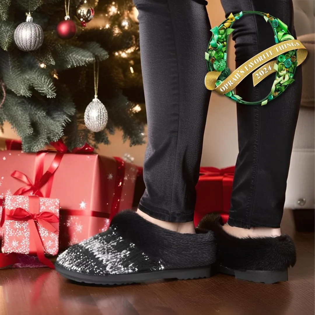 Dearfoams Gifts for Women, Mom, Sister, Wife - Fuzzy Fluffy Memory Foam Slipper - Hannah Knit Clog House Shoe House Slipper