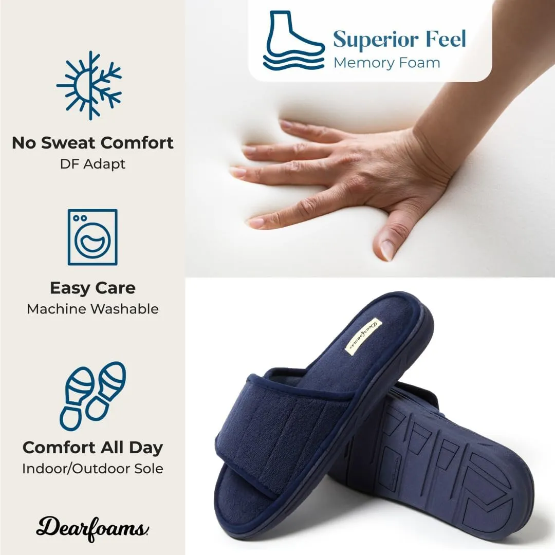 Dearfoams Men's Adjustable Indoor/Outdoor Memory Foam Machine Washable Summer Slide Slipper