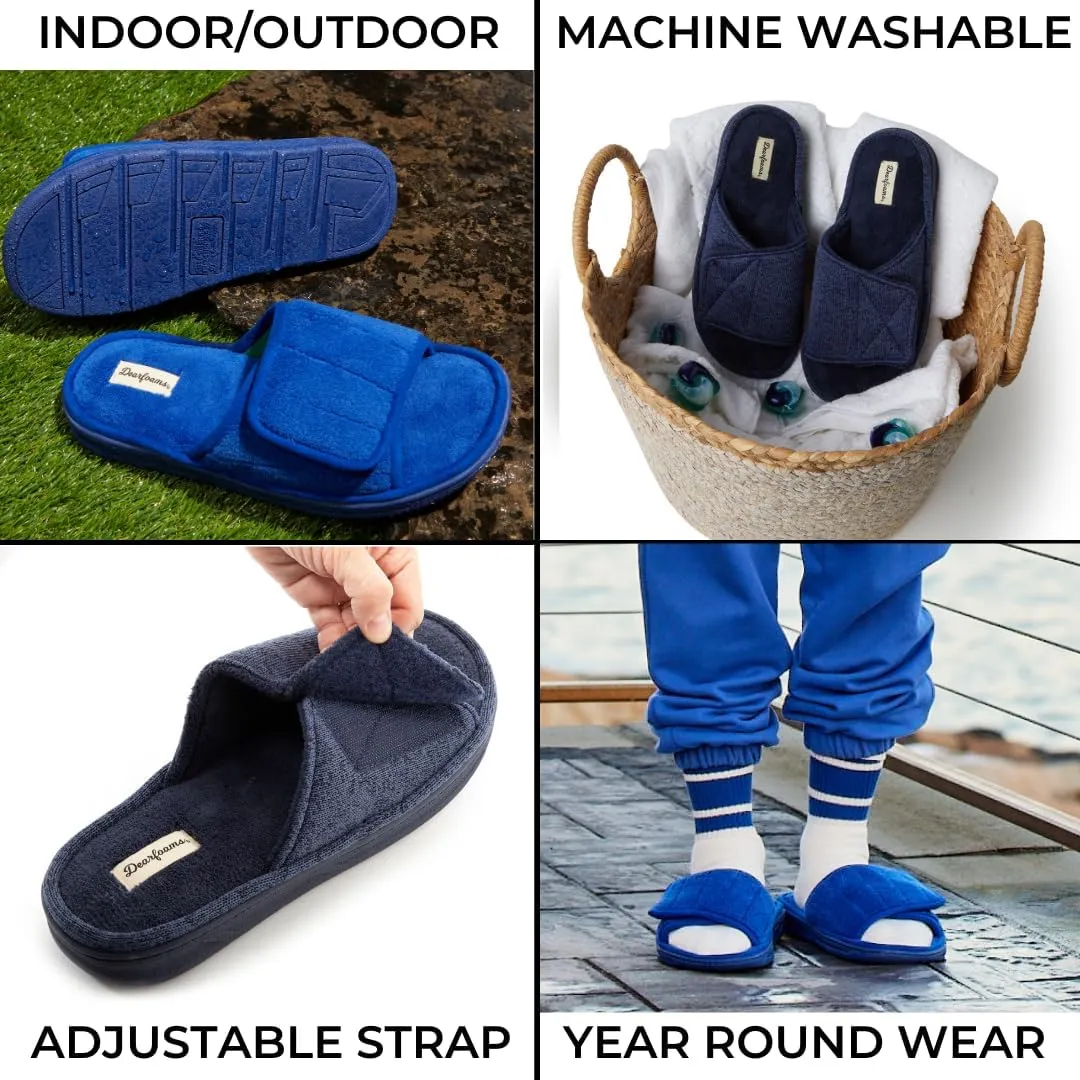 Dearfoams Men's Adjustable Indoor/Outdoor Memory Foam Machine Washable Summer Slide Slipper