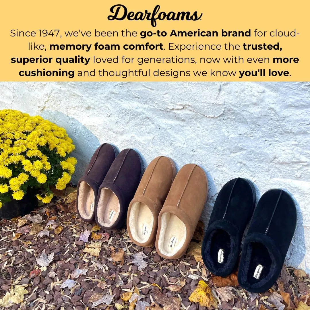 Dearfoams Men's Suede Indoor Outdoor Breathable Memory Foam House Dean Clog Slippers