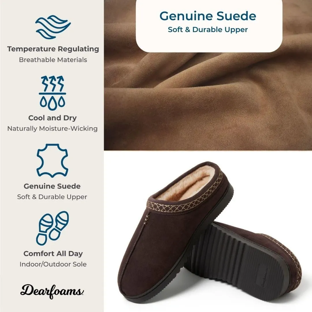 Dearfoams Men's Suede Indoor Outdoor Breathable Memory Foam House Dean Clog Slippers