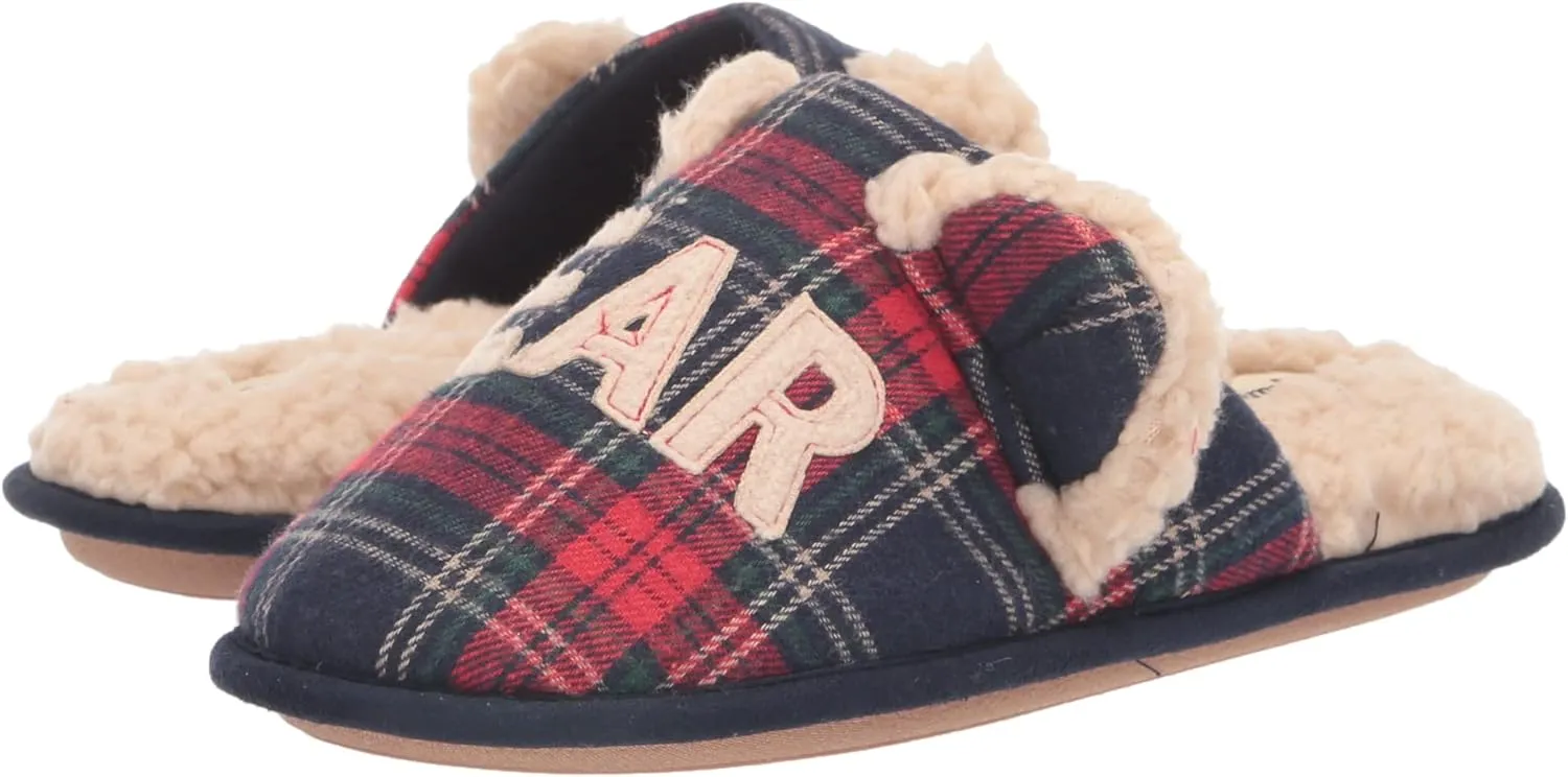Dearfoams Women's Buffalo Check Lil Bear Scuff Slipper