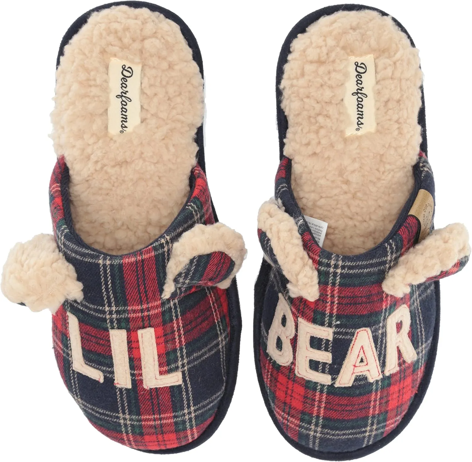 Dearfoams Women's Buffalo Check Lil Bear Scuff Slipper