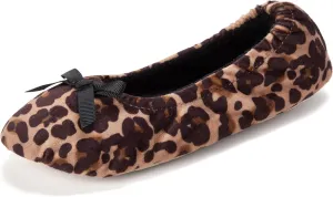 Dearfoams Women's Layla Ballerina Slipper with Memory Foam, Soft Tie Bow and Suede Sole