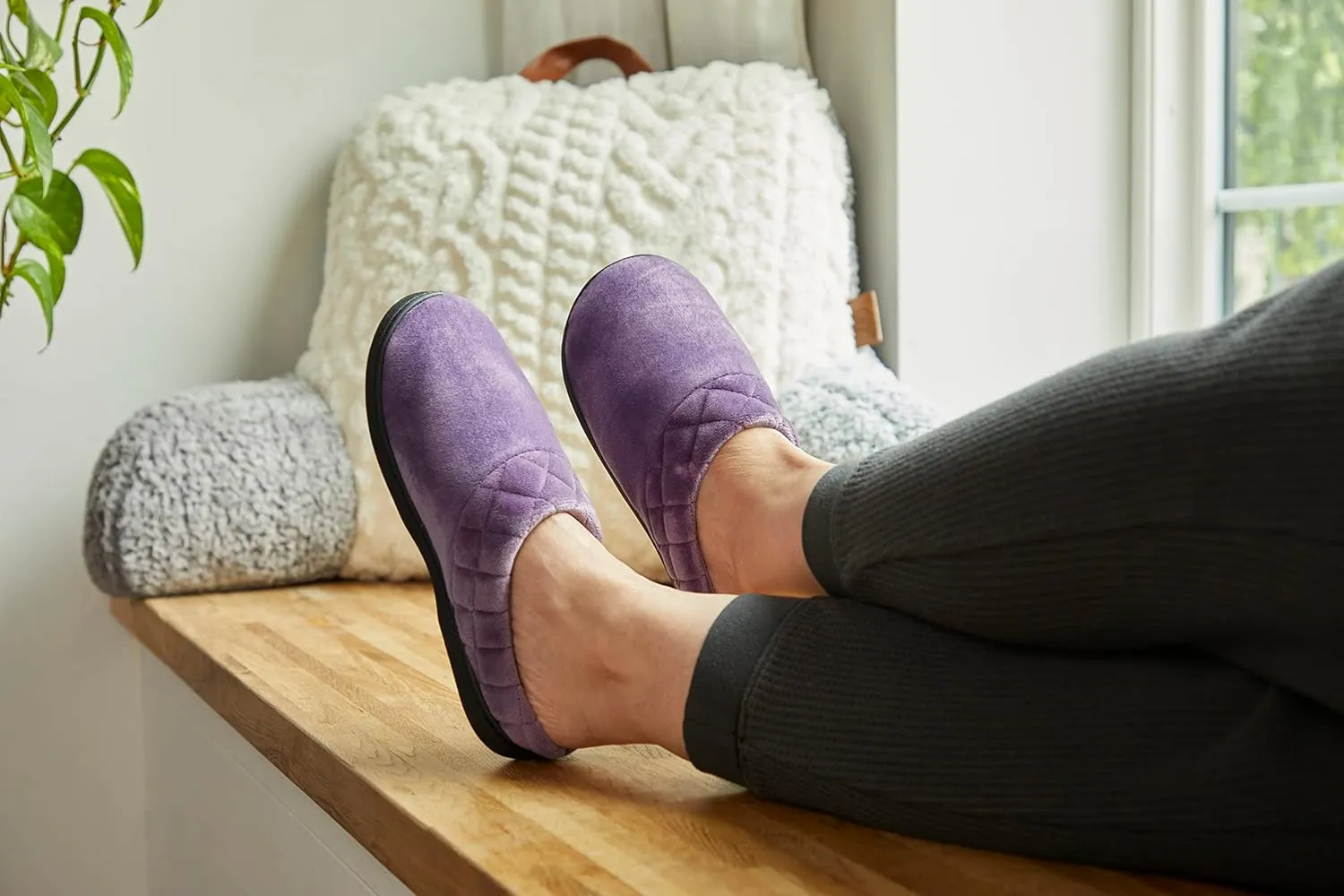 Dearfoams Women's Memory Foam Indoor Outdoor Darcy Velour Clog House Slipper with Wide Widths