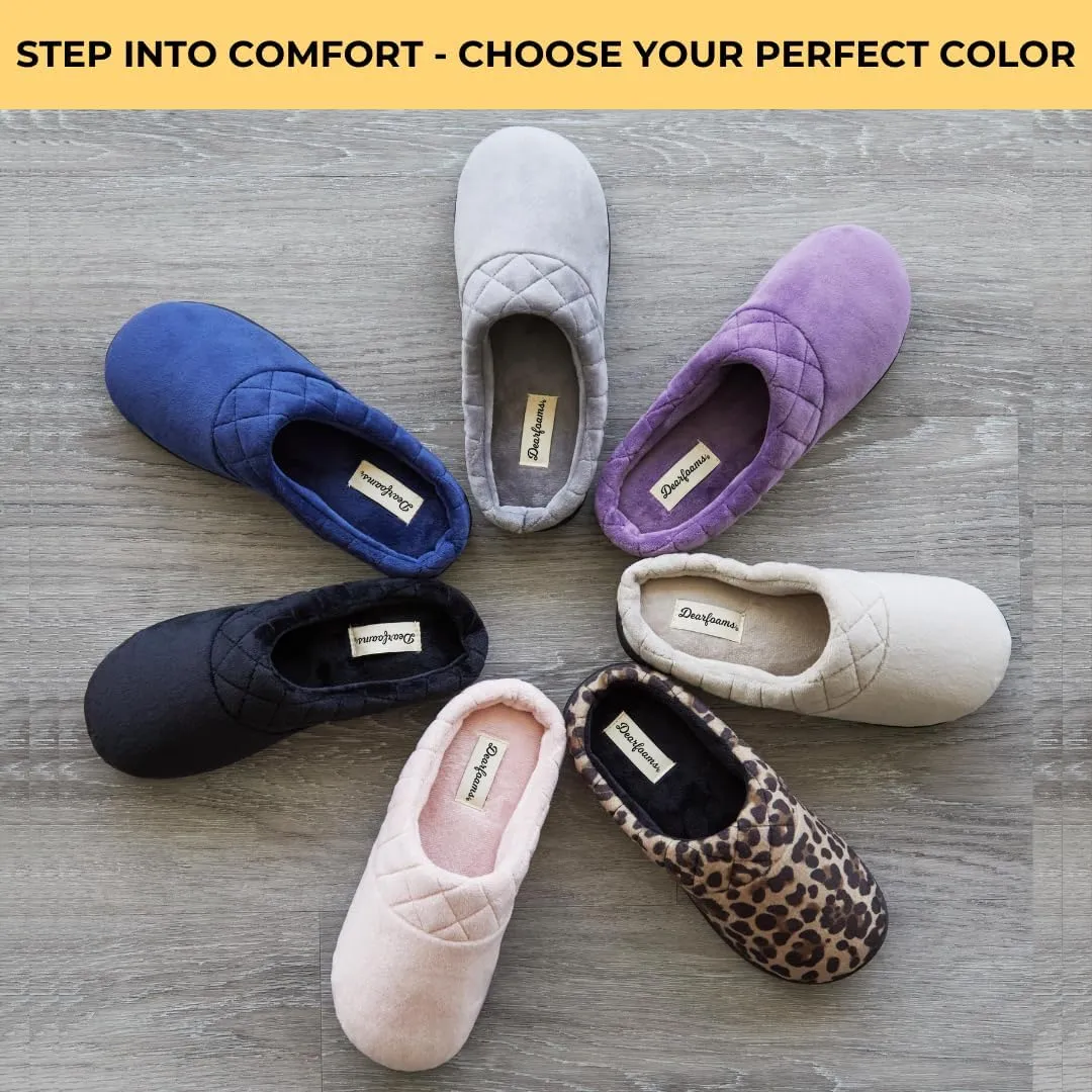 Dearfoams Women's Memory Foam Indoor Outdoor Darcy Velour Clog House Slipper with Wide Widths