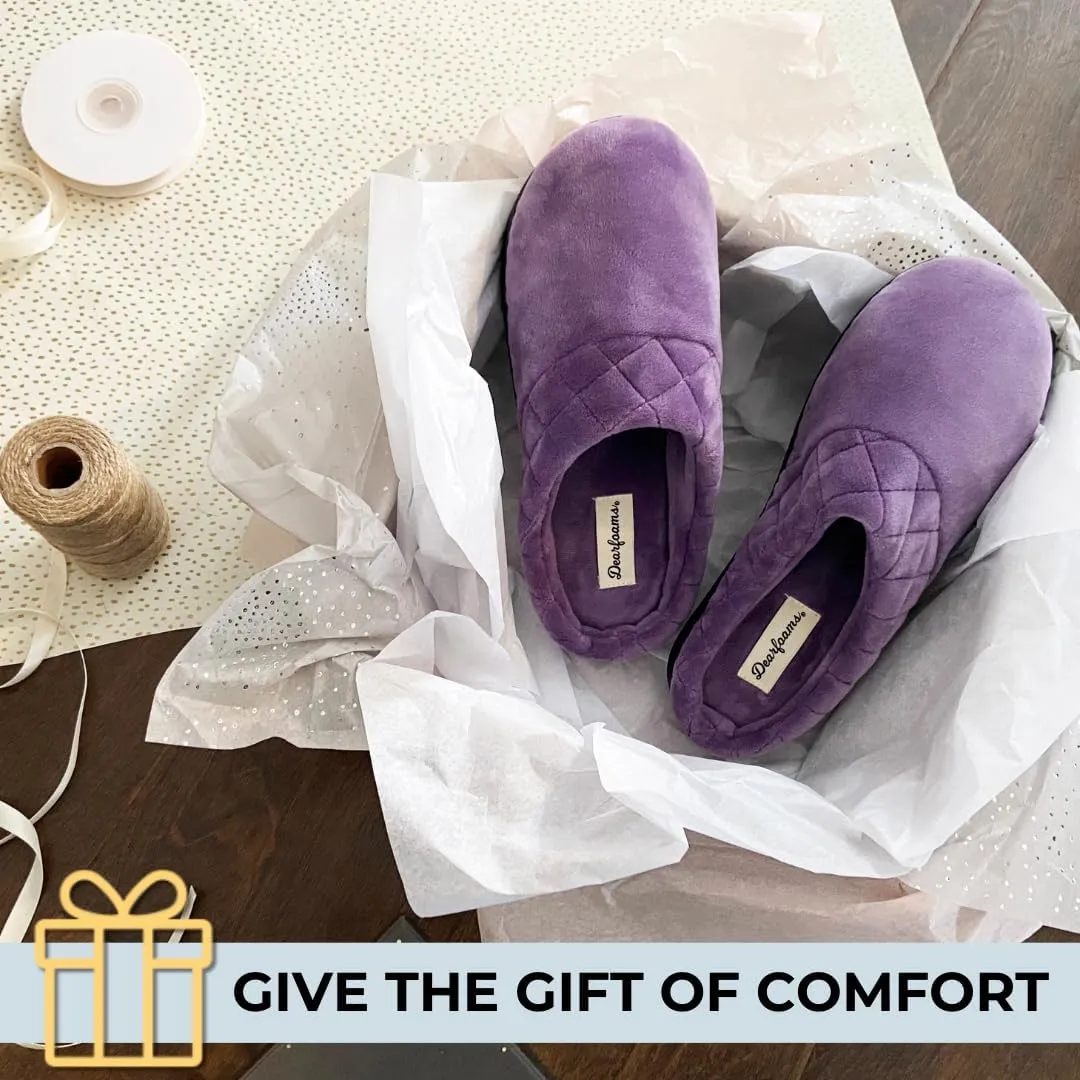 Dearfoams Women's Memory Foam Indoor Outdoor Darcy Velour Clog House Slipper with Wide Widths