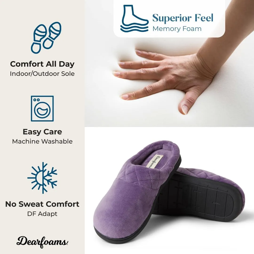 Dearfoams Women's Memory Foam Indoor Outdoor Darcy Velour Clog House Slipper with Wide Widths