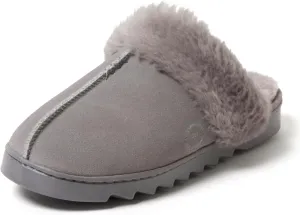 Dearfoams Women's Suede Fuzzy Soft Memory Foam Indoor Outdoor Helena Scuff Slipper