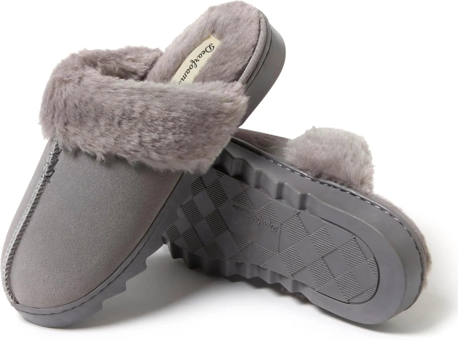 Dearfoams Women's Suede Fuzzy Soft Memory Foam Indoor Outdoor Helena Scuff Slipper