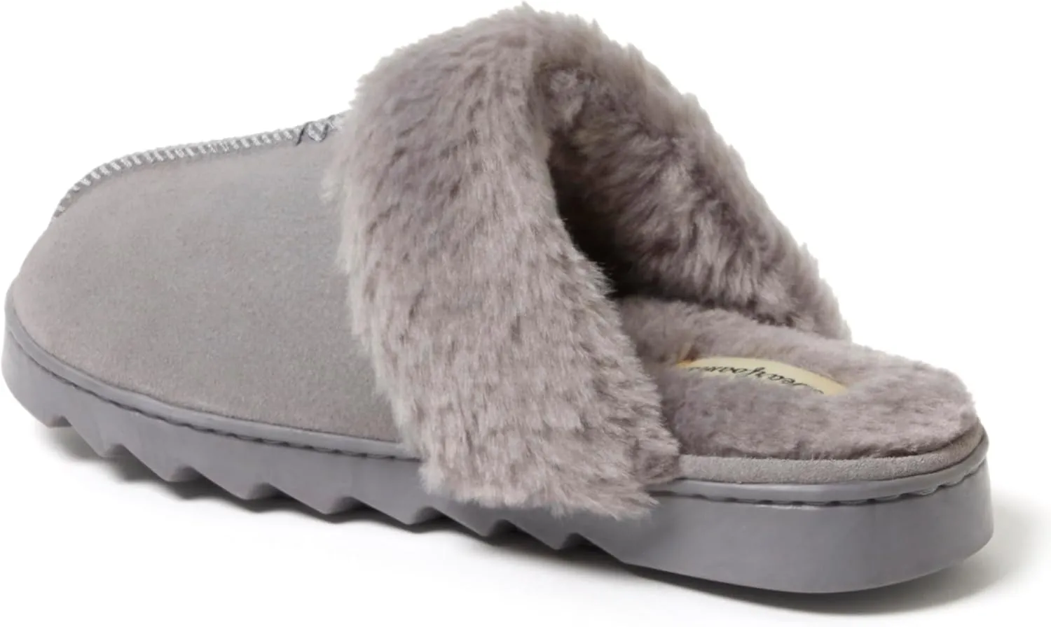 Dearfoams Women's Suede Fuzzy Soft Memory Foam Indoor Outdoor Helena Scuff Slipper