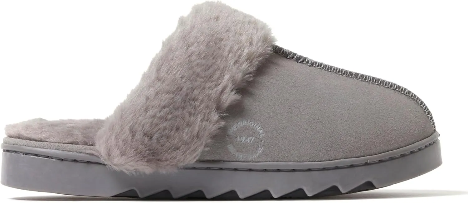 Dearfoams Women's Suede Fuzzy Soft Memory Foam Indoor Outdoor Helena Scuff Slipper