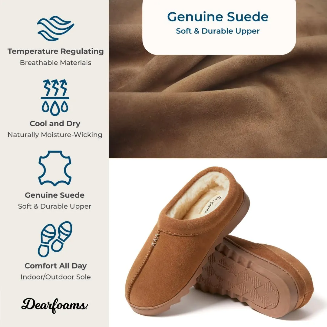 Dearfoams Women's Suede Indoor Outdoor Slip on Memory Foam House Doreen Clog Slippers