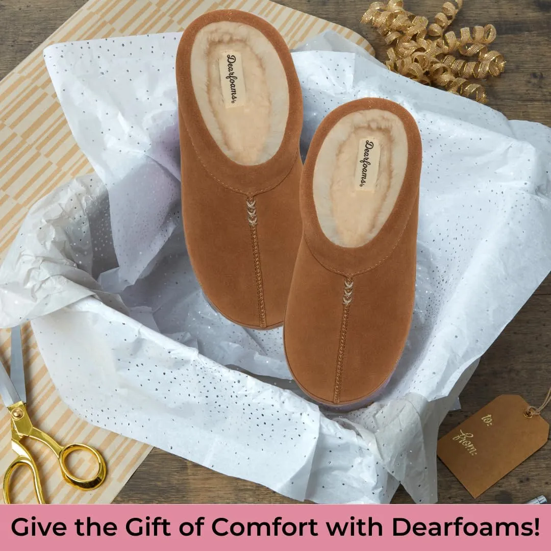 Dearfoams Women's Suede Indoor Outdoor Slip on Memory Foam House Doreen Clog Slippers