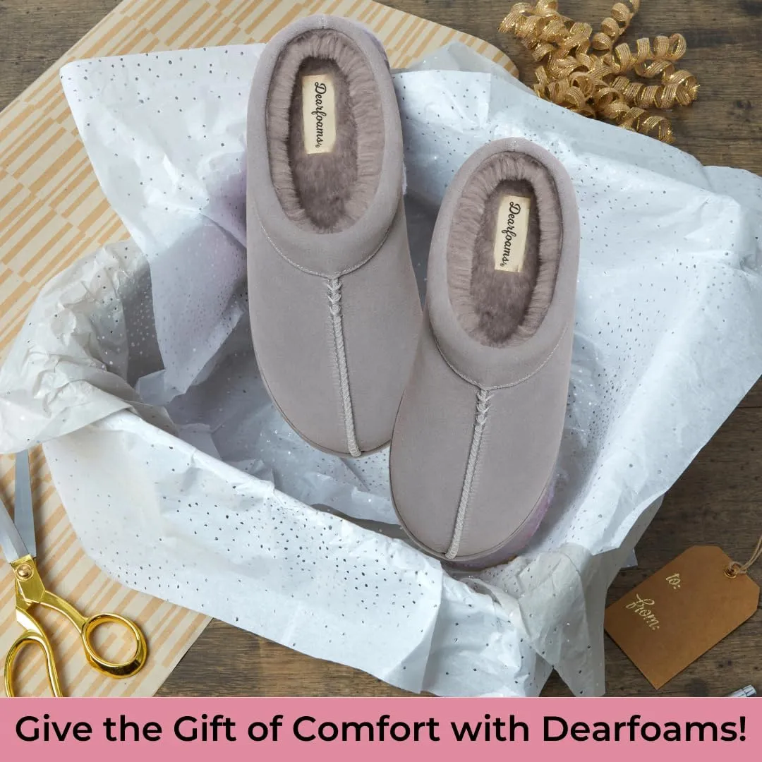 Dearfoams Women's Suede Indoor Outdoor Slip on Memory Foam House Doreen Clog Slippers