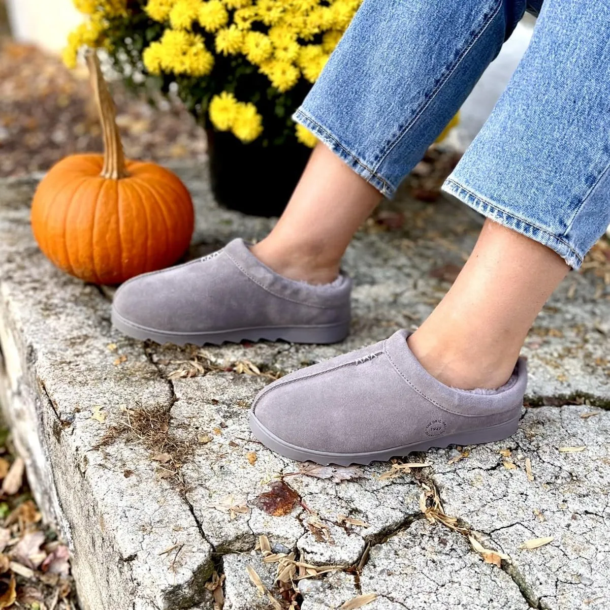 Dearfoams Women's Suede Indoor Outdoor Slip on Memory Foam House Doreen Clog Slippers
